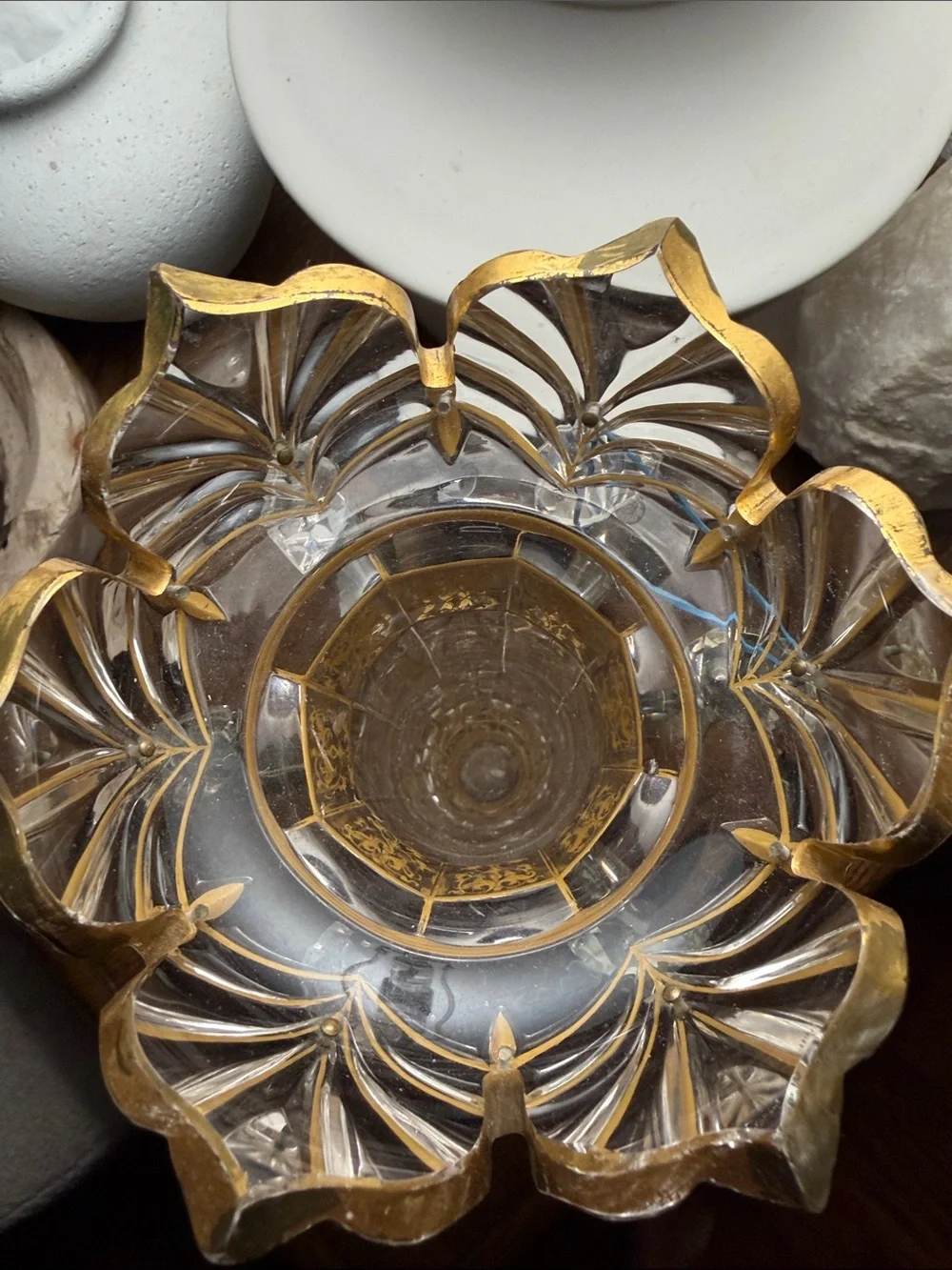Vintage Crystal Prism Decorative Accent Vase with Hanging Prisms from the 1930s